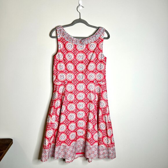 Talbots Mixed Geo-Print Fit-and-Flare Dress Preppy Party Girly Colorful Sz 10 - Picture 6 of 6